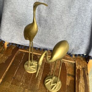 Vintage Solid Brass Set Pair of Cranes Herons Egrets